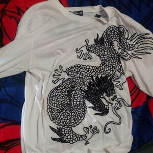 Insane Dbl Sided 3d Embroidery Large Format Dragon L/s Tee. Sz L
